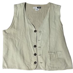 Vintage 90s Fluid Beige Button-Up Vest | Sleeveless V-Neck Top | Made in USA
